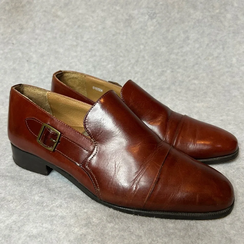 Zengara Brown Leather Monk Strap Cap Toe Loafers Shoes Mens 9.5 D Made in Brazil